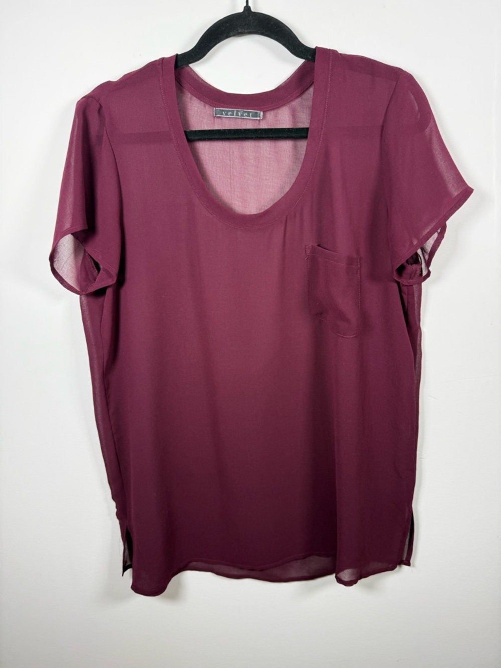 VELVET BY GRAHAM & SPENCER | Burgundy Semi Sheer Tee Shirt 20.5” P2P